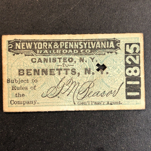 New York & Pennsylvania Railroad July 14 1917 Bennetts, NY Ticket #11825