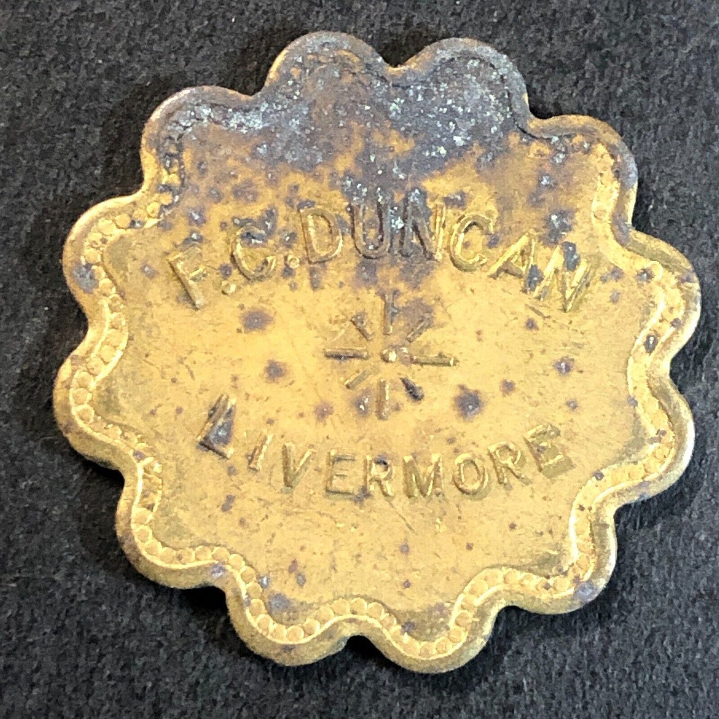 F.C. Duncan Livermore (CA) G/F 12 1/2¢ Trade Token 25.5mm - Scarce c1920's
