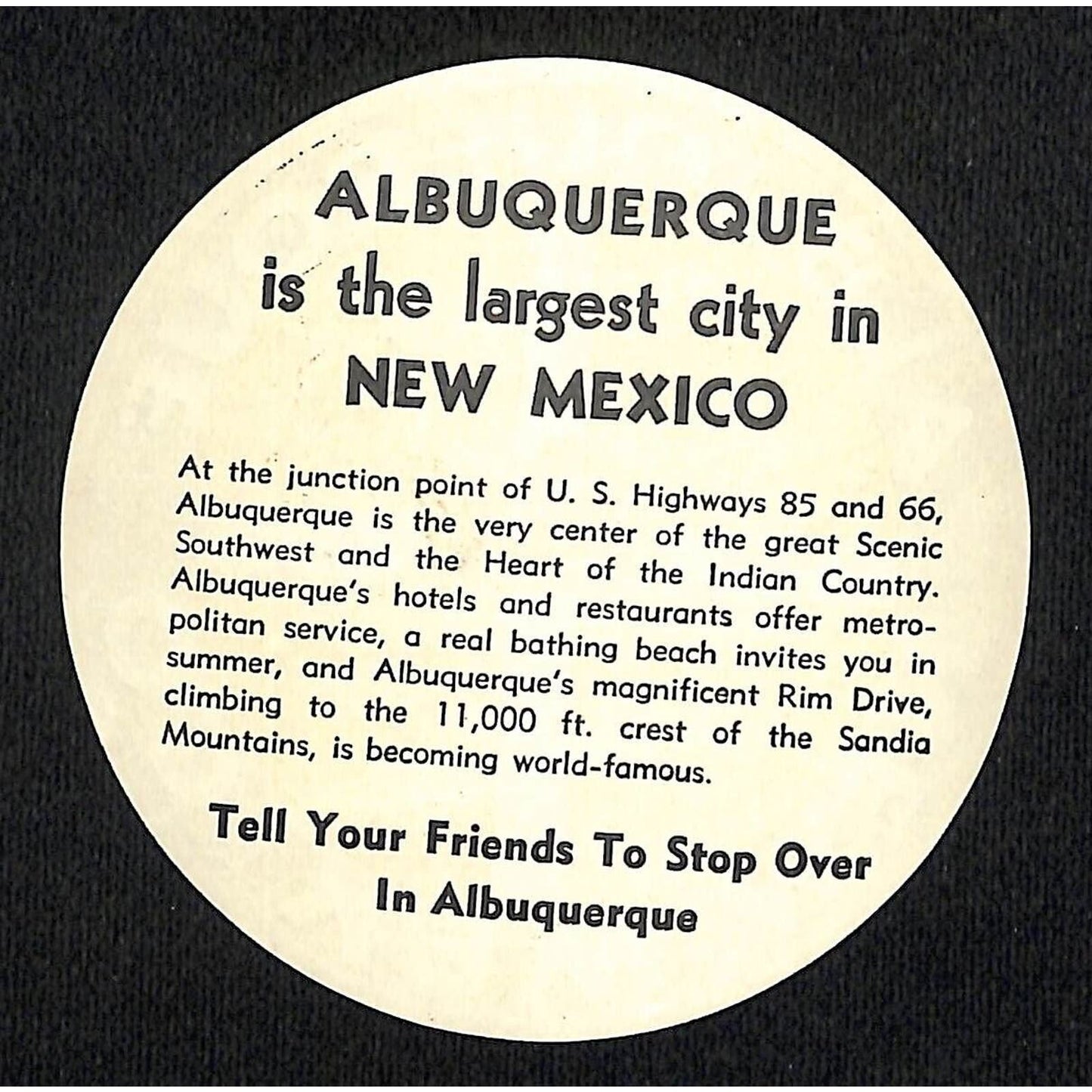 U.S. Highway 66 & 85 Crossroads Albuquerque Advertising Circular c1930's-40's