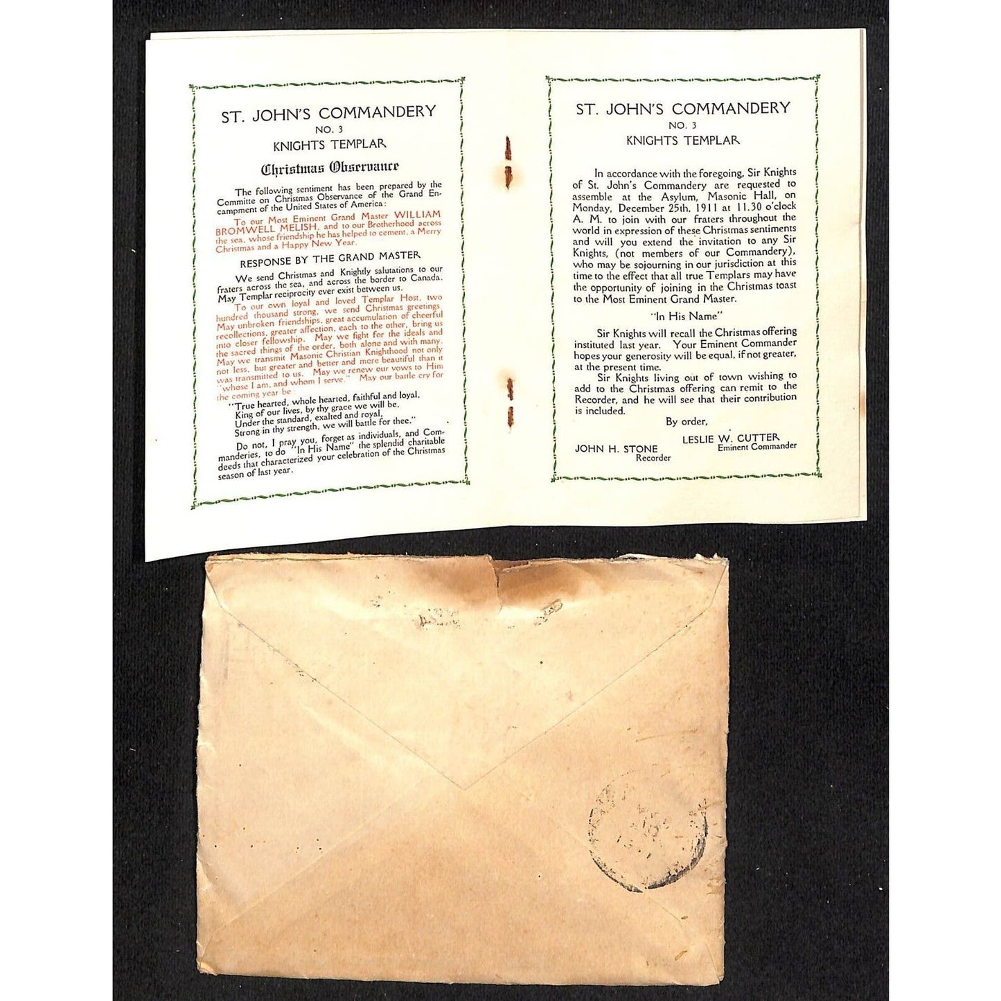 Bangor, ME St. John Commandery Christmas Observance Booklet 1911 Knowlton*