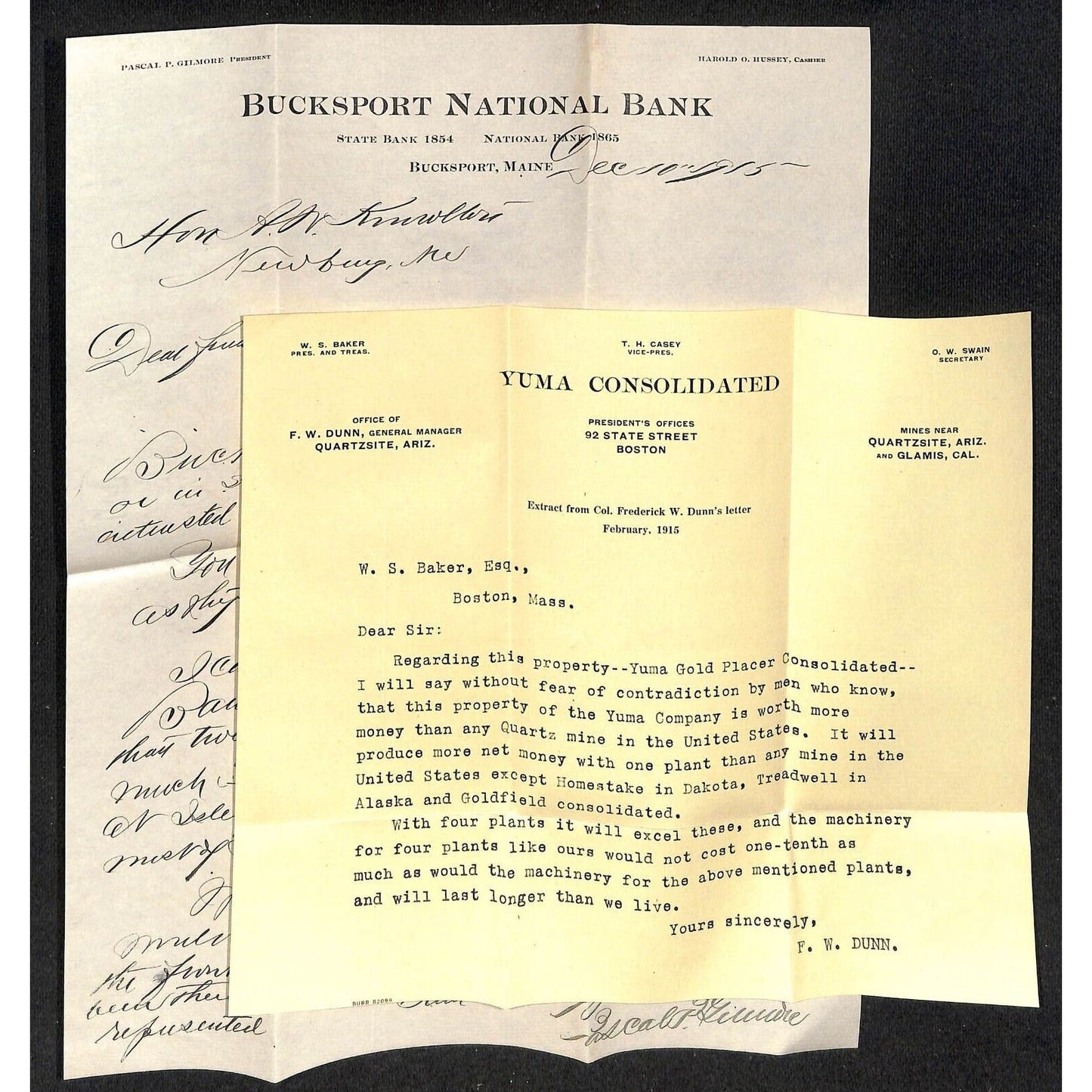 Bucksport ME Bucksport National Bank 1919 Letterhead & Cover Yuma Gold Knowlton*