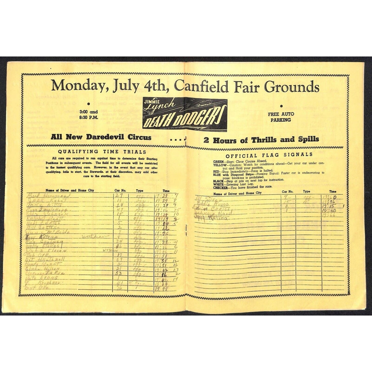 Canfield Speedway Auto Racing Program Midget Car Wes Saegesser / Ray Courtney