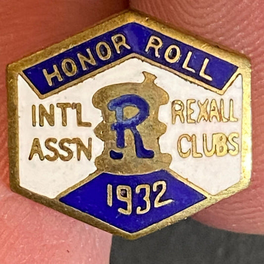 1932 "Rexall Clubs Honor Roll" Enameled Gold Tone Lapel Pin 11mm VGC