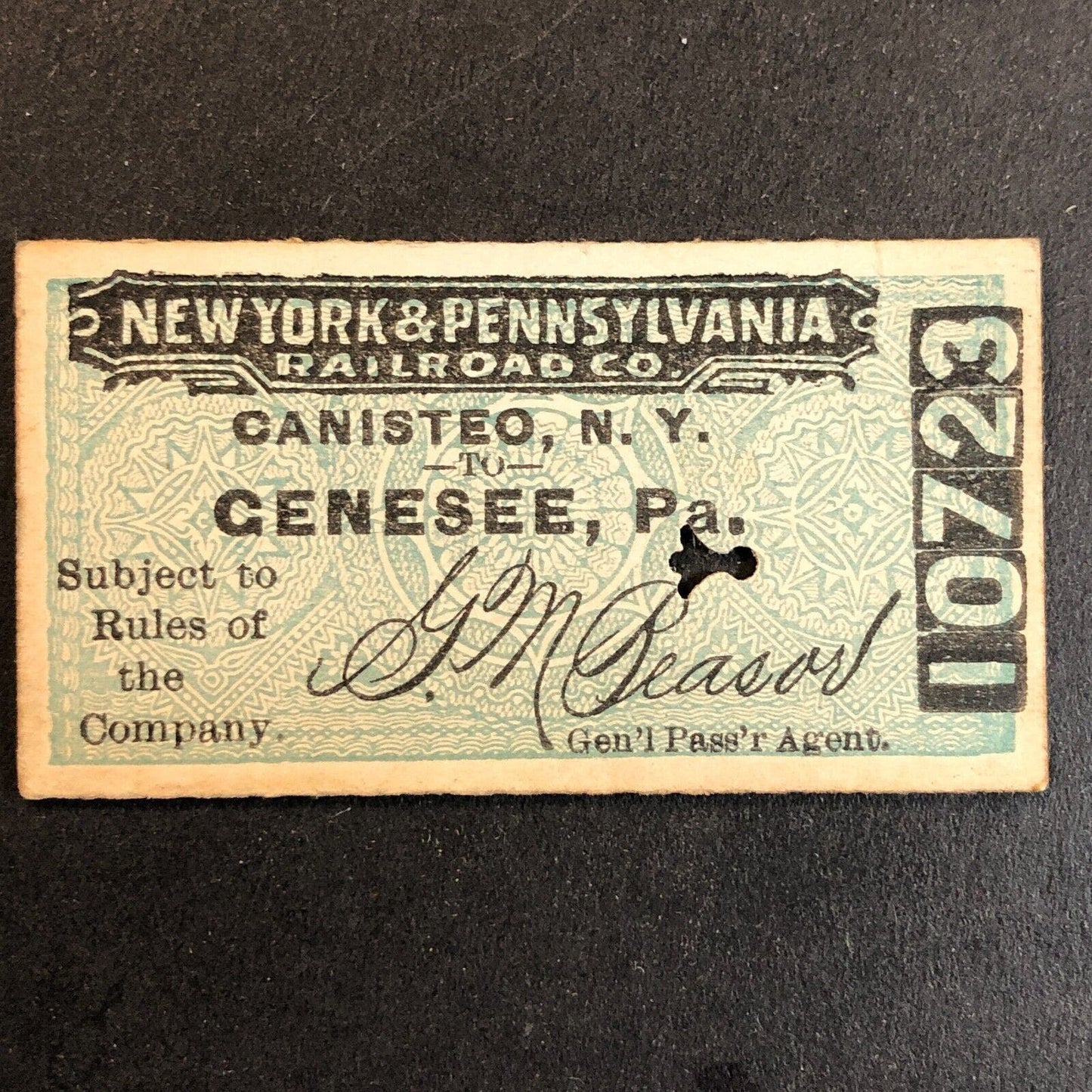 New York & Pennsylvania Railroad July 4 1917 Genesee, PA Ticket #10723