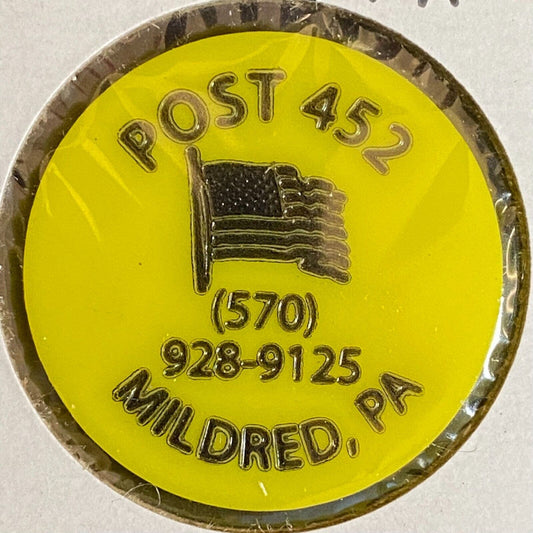 Mildred, PA American Legion Post 452 c1980's Plastic Token "G/F One Drink"
