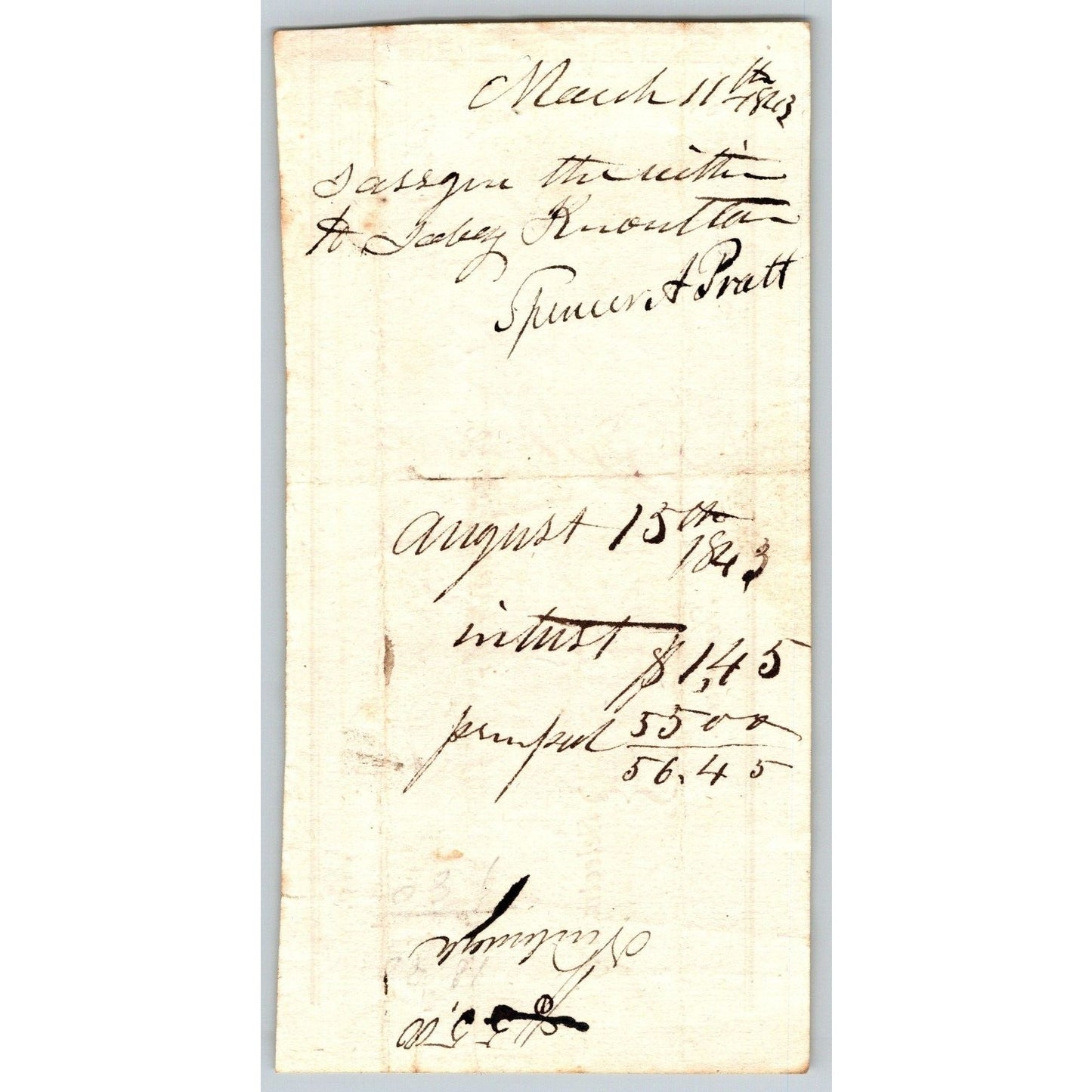 1843 Jabez Knowlton* Newburgh, ME - Town Check / Draft to Spencer & Pratt No. 49