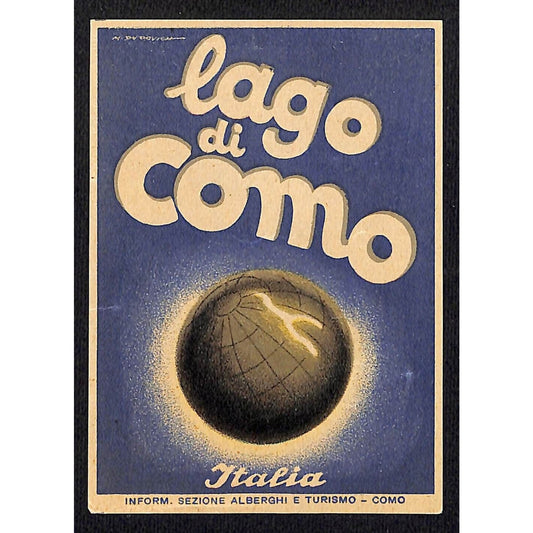 Lago di Como Italia Original Luggage Label Earth c1930's Dudovich Scarce