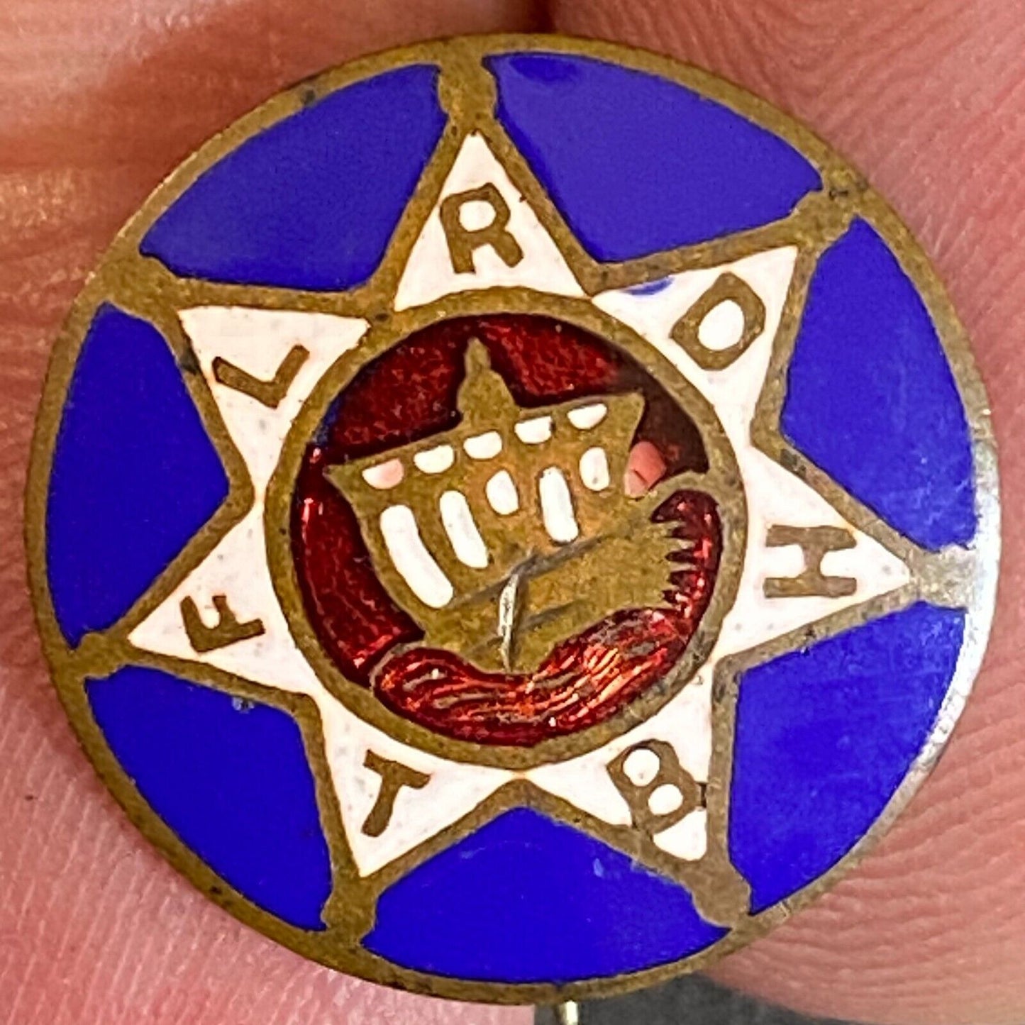 F.L.R.D.H.B.T. ?? Menorah Color Enameled Lapel Pin 16mm Scarce