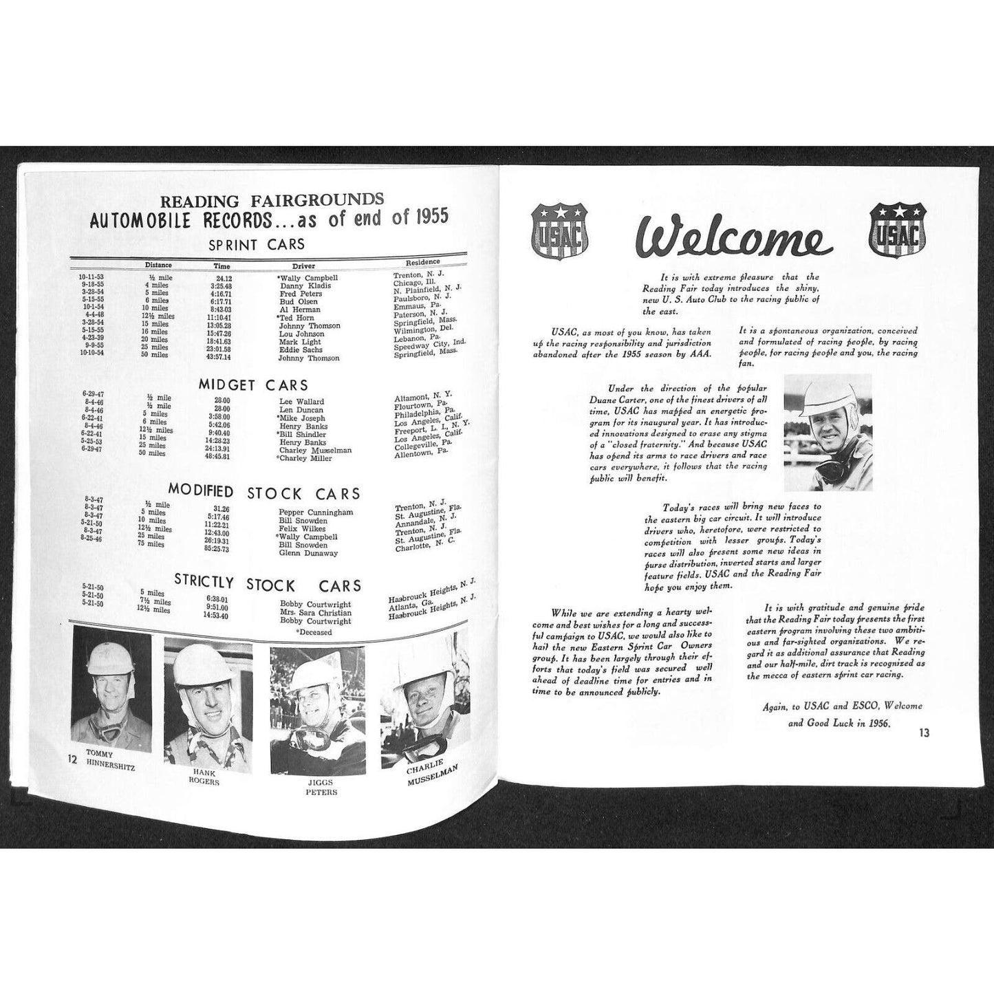 Reading Fairgrounds 1956 USAC Auto Race Program Half Mile 12pp* Scarce