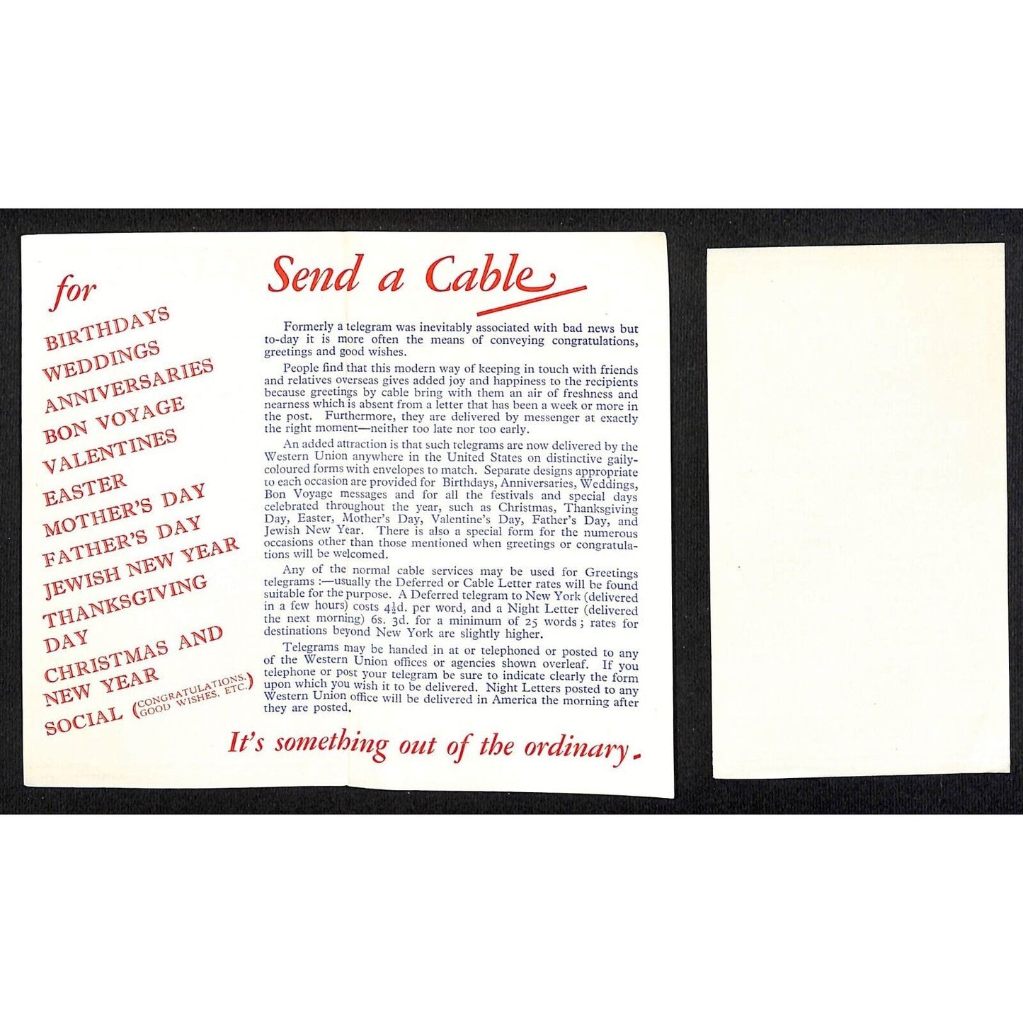 Happy Thought! Winged Greetings Send a Cable Western Union c1936 Flyer Scarce