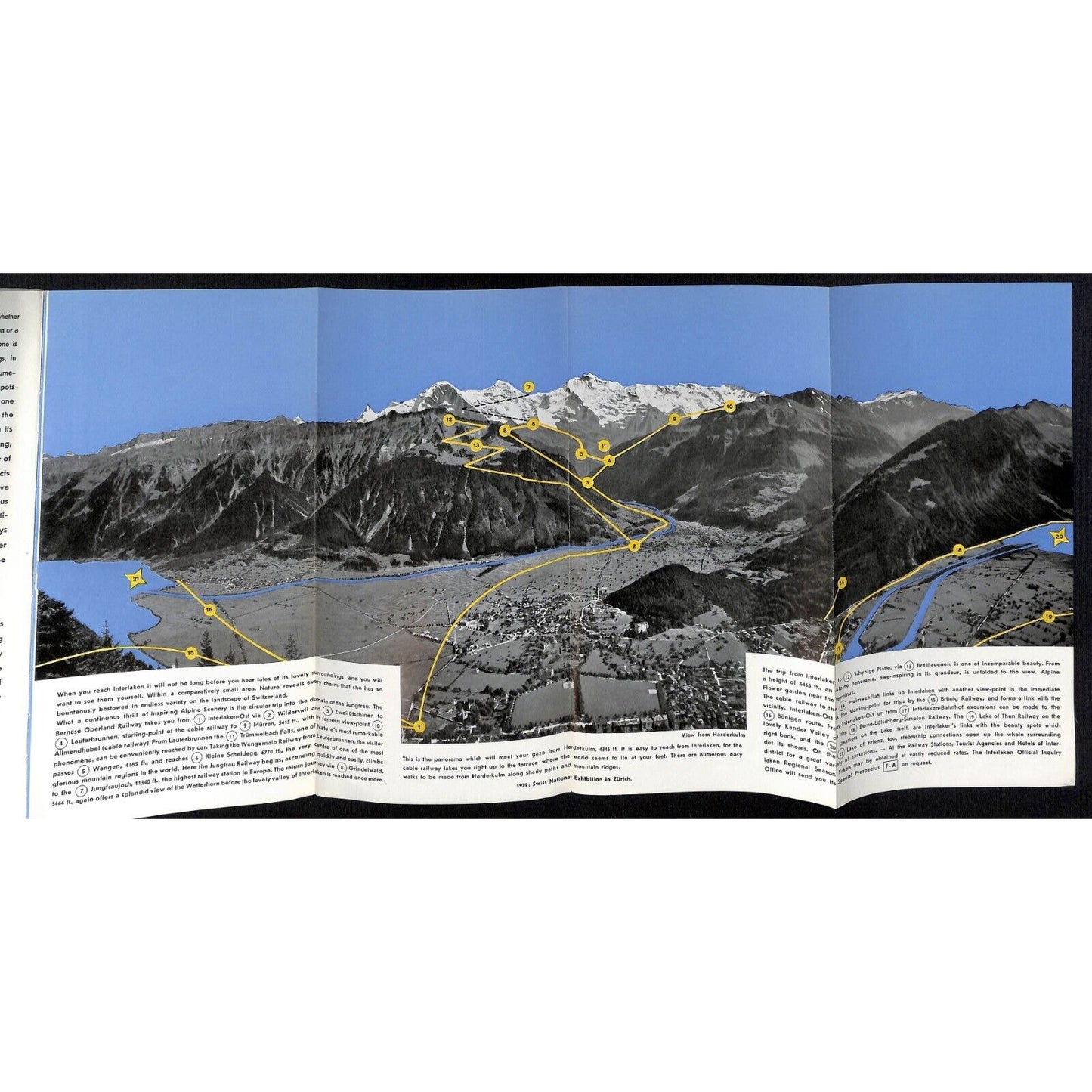 Interlaken Switzerland Tourist Guide Brochure w/ Fold-Out Map 1938 VGC
