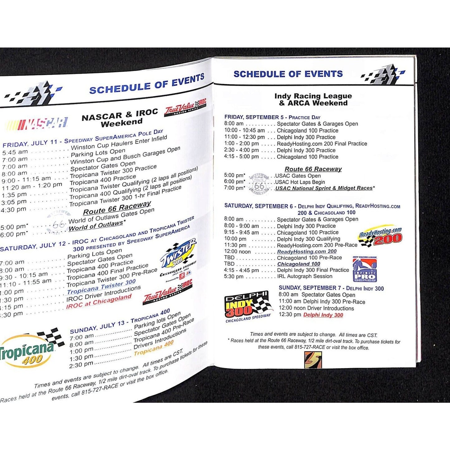 2003 Chicagoland Speedway IRL / ARCA Weekend Guest Services Guide 16pp VGC NOS