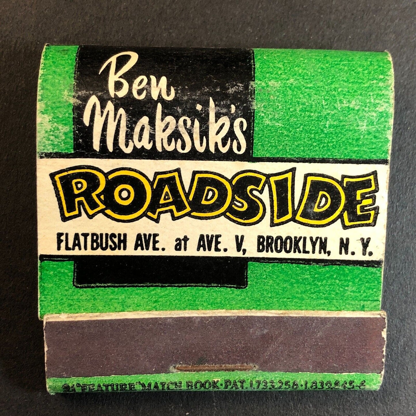 Ben Maksik's Roadside Brooklyn, NY Full Feature Matchbook c1945-55 Very Scarce