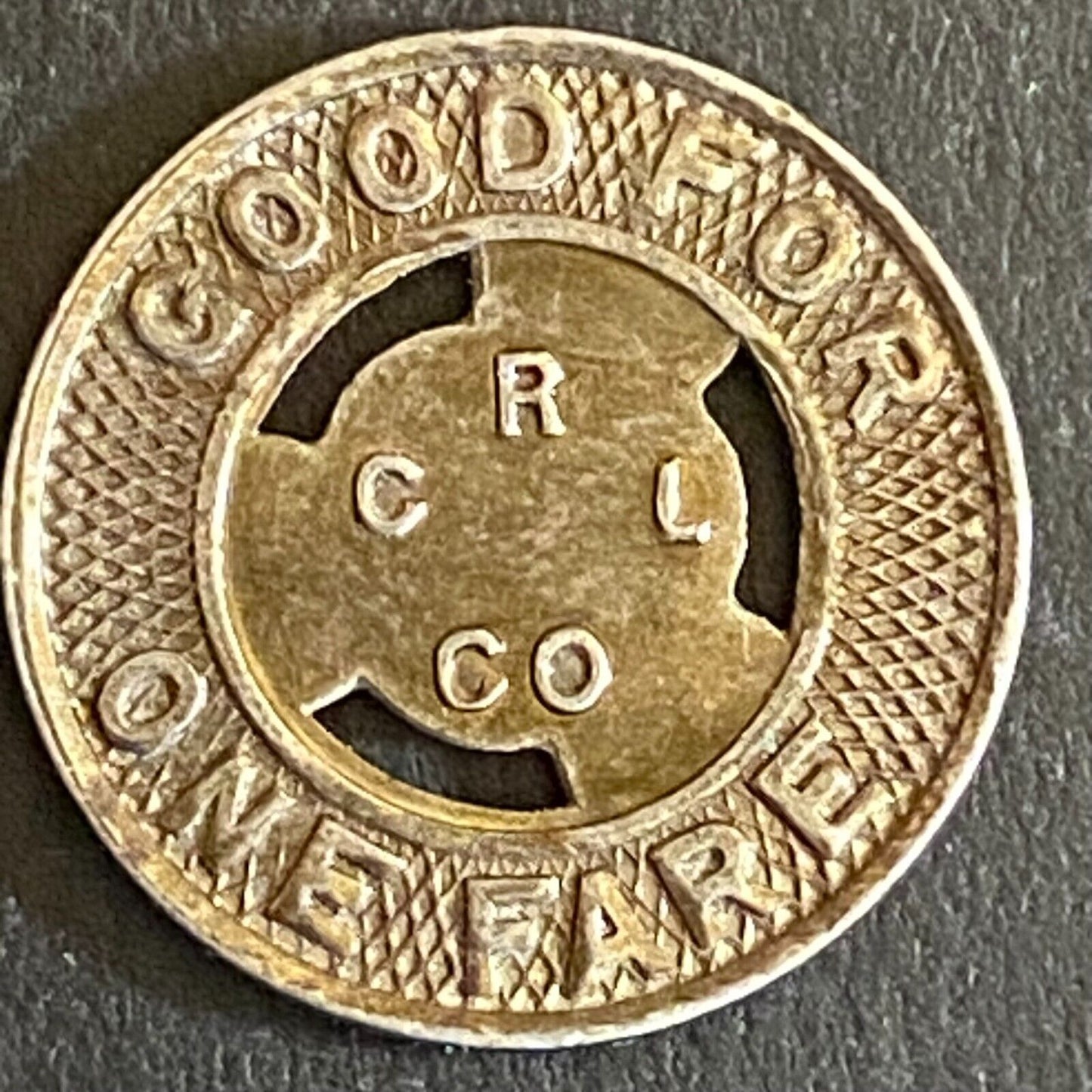 C.R. & L. Lines (New Britain, CT) G/F One Fare Transit Token 16mm (#2)