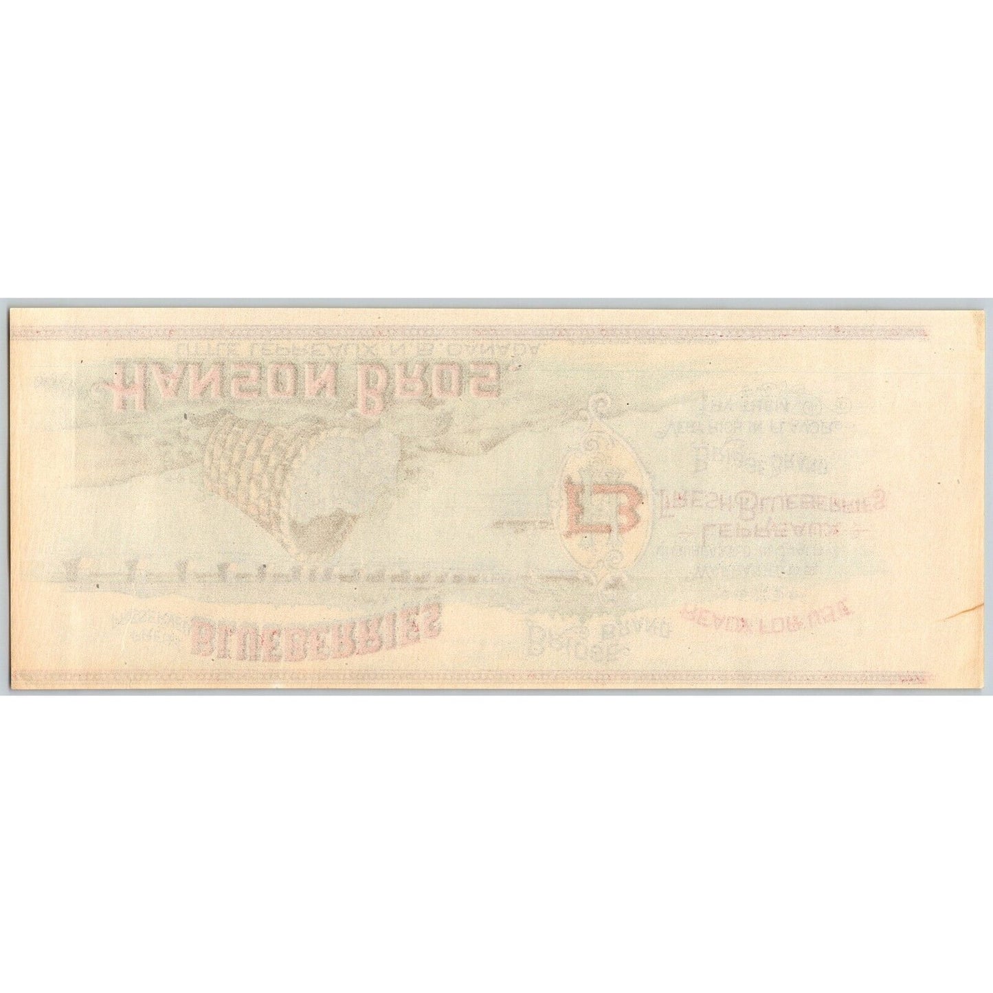 Hanson Bros. Bridge Brand Blueberries Canadian Paper Can Label c1903 Scarce