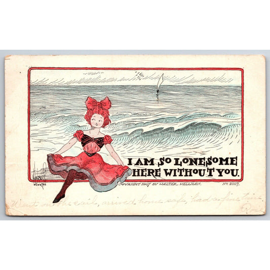 Funny Cute Romantic Postcard - "I am so Lonesome Here Without You" PM 1908