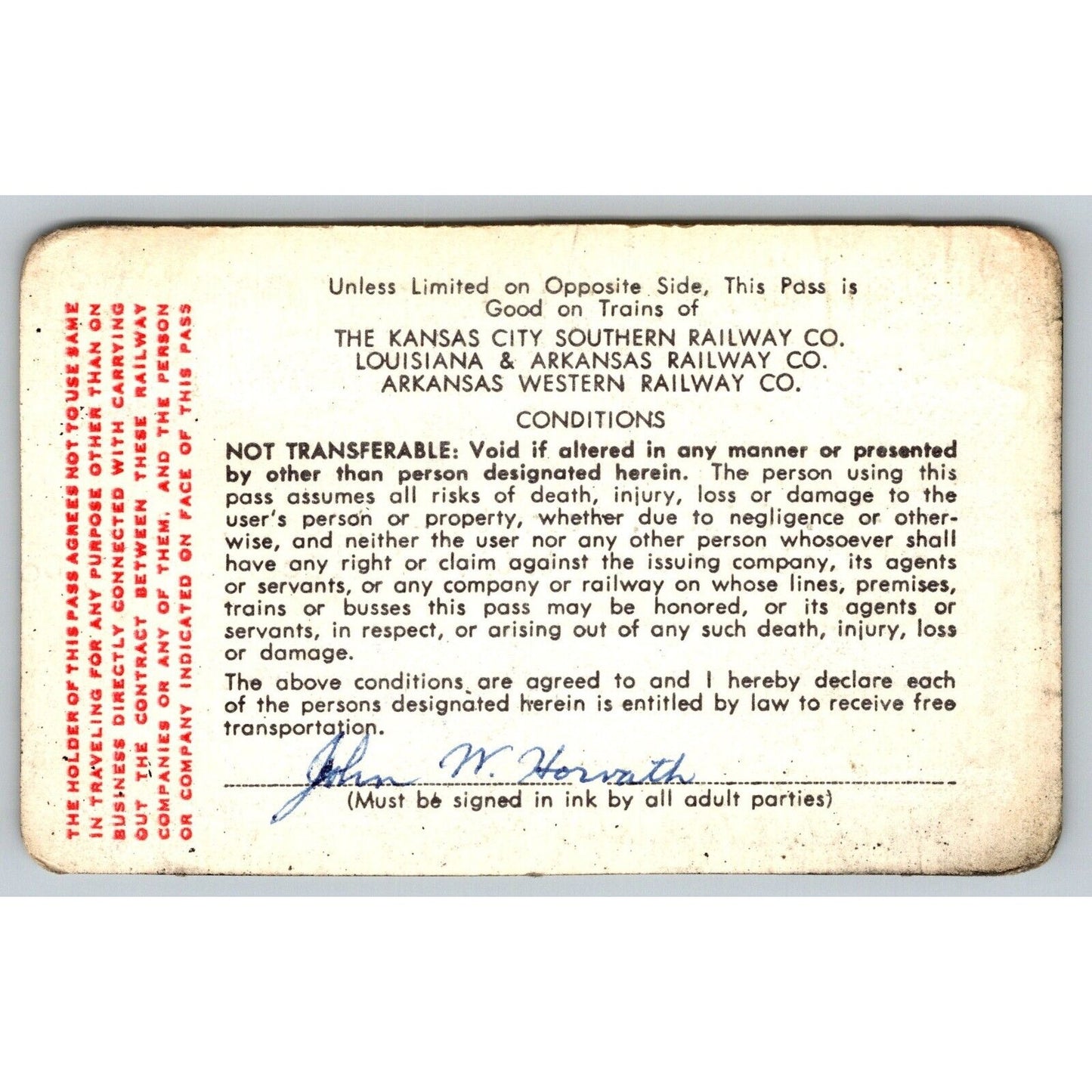 Kansas City Southern Lines 1961 Through 1966 Yearly Train Pass #62