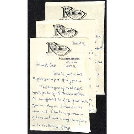 Hotel Rainbow Great Falls, MT 3pp ALS "Dearest Dad" Letter on Hotel Stationary