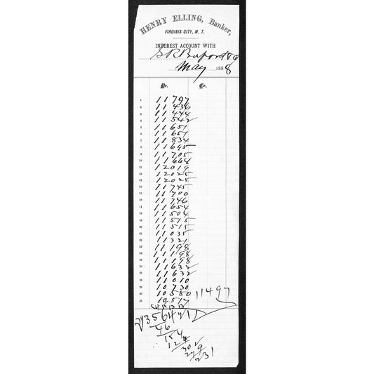 1888 Henry Elling Virginia City Montana Territory Monthly "Interest Account" (#5
