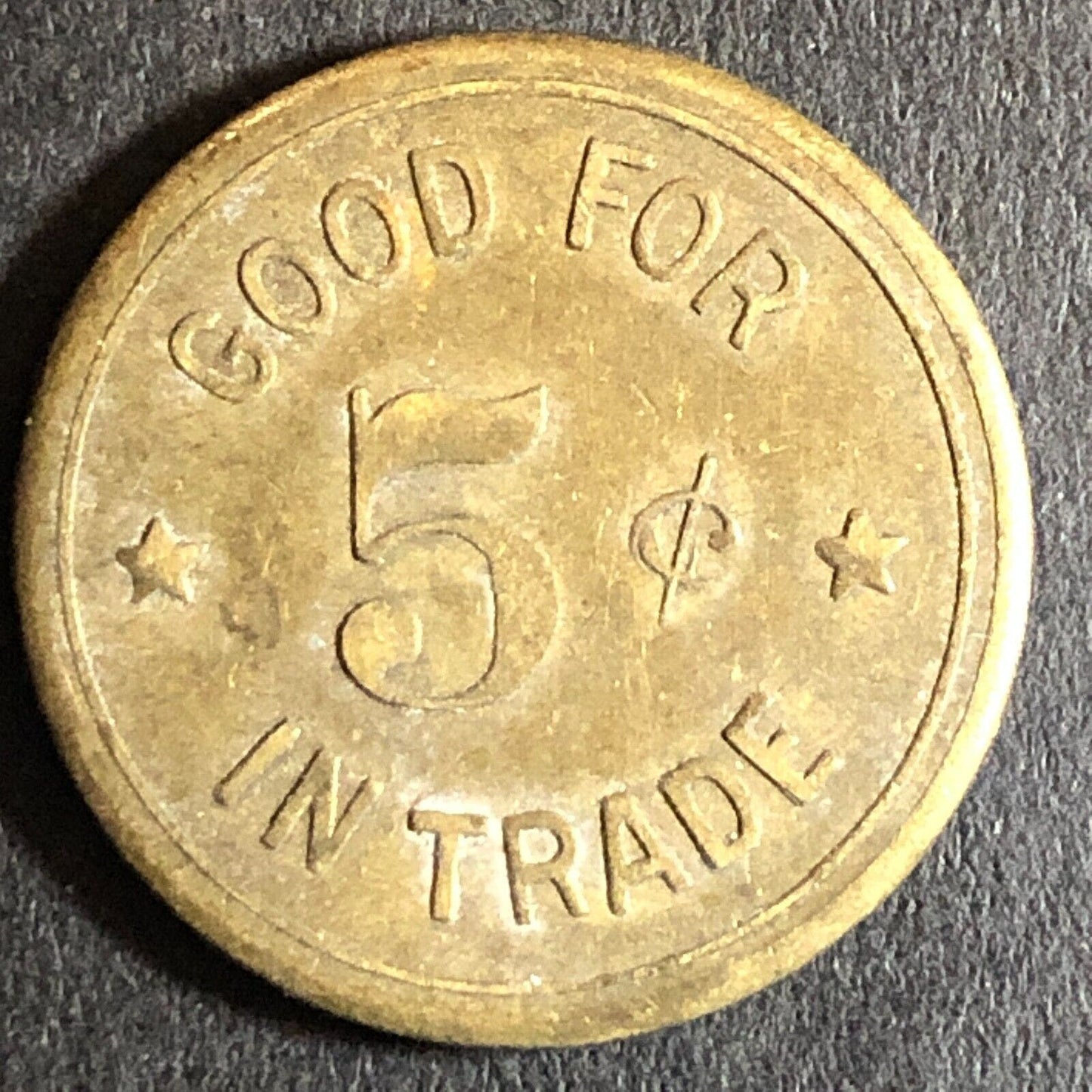 G/F 5c C.S.D. Charles Dunlap Cigars Woodland CA c1920's Trade Token Brass 21mm