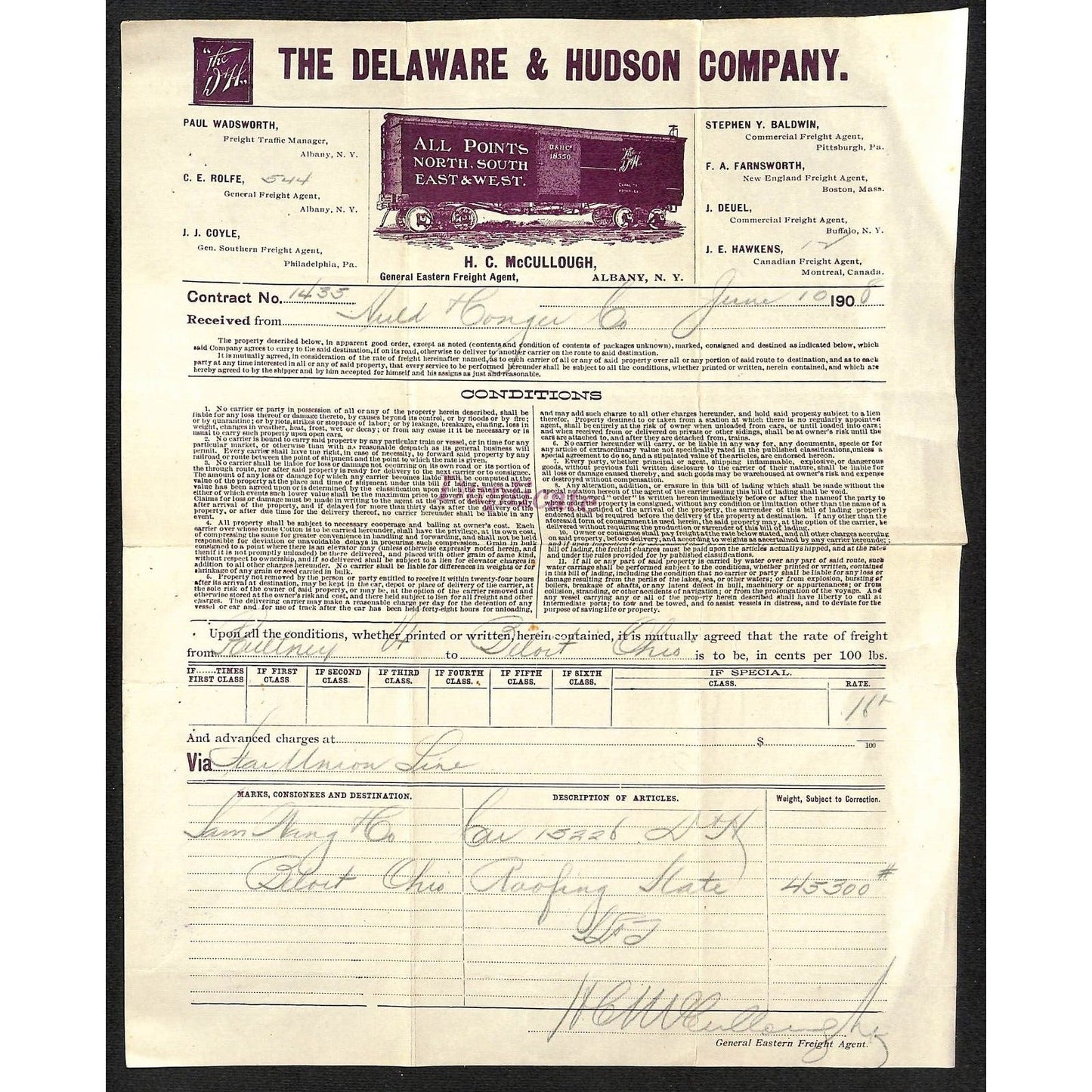 Delaware & Hudson Railway D&H Samuel Wang Co* North Georgetown 1908 Freight