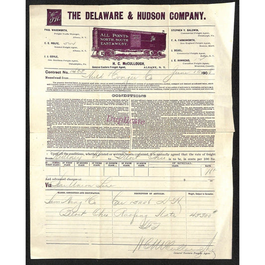 Delaware & Hudson Railway D&H Samuel Wang Co* North Georgetown 1908 Freight