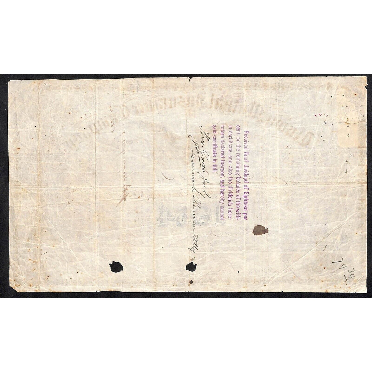 Union Mutual Insurance Co. NY 1864 Stock Certificate Thos. Gross Jr. Tax Stamp