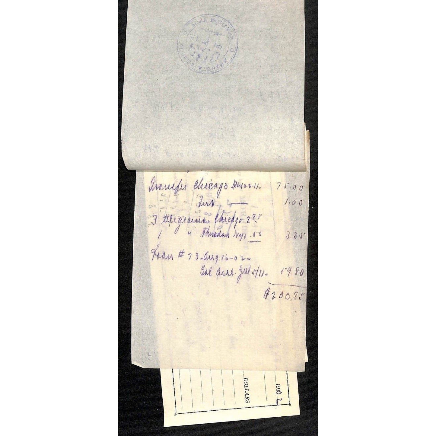 Pony Montana 1911 Morris State Bank Check & Attached Related Notes