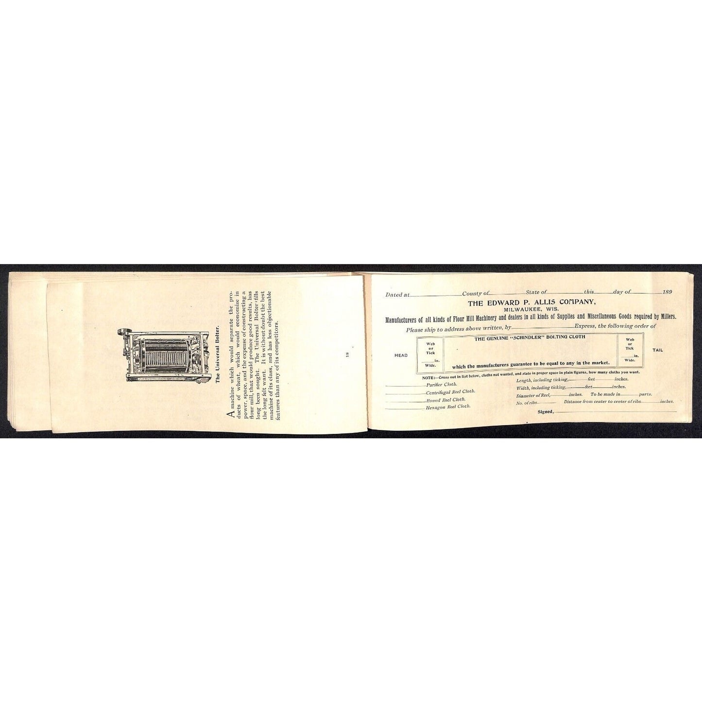 Edward. P. Allis Co. Milwaukee 1890's Wire Cloth Catalog Order Form Booklet 32pp