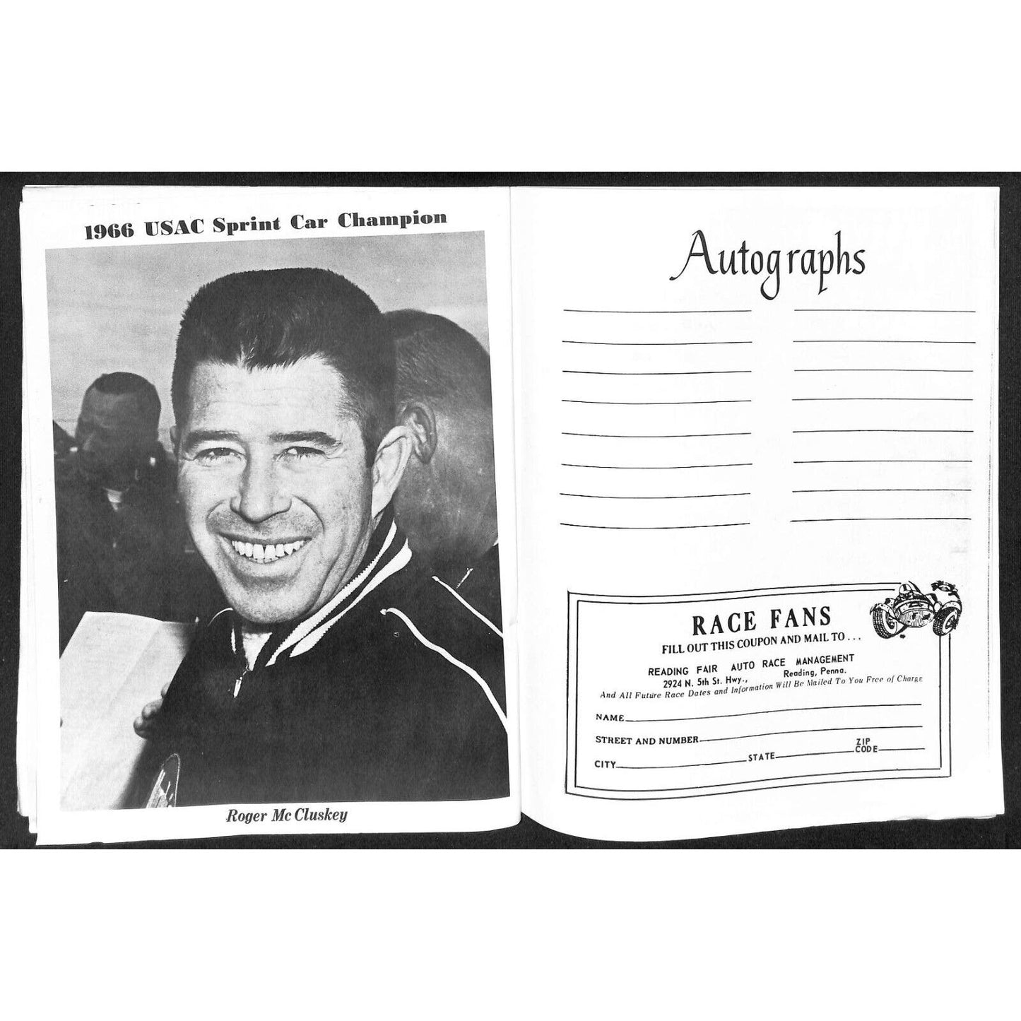 Reading Fairgrounds 1967 USAC Auto Races Program Sprint Car Greg Weld 12pp*