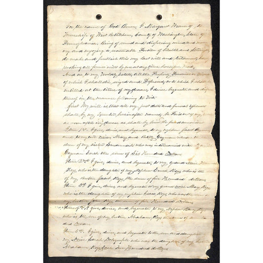 Margaret Weaver West Bethlehem, PA 1864 5pp Last Will Document