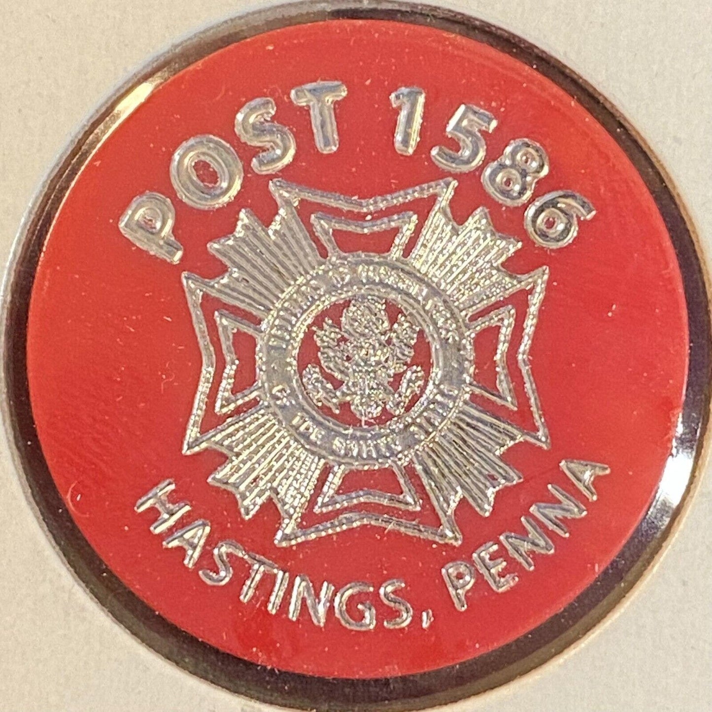 Hastings, PA V.F.W. Post 1586 c1970's-80's Plastic "G/F One Bottle Beer" Token