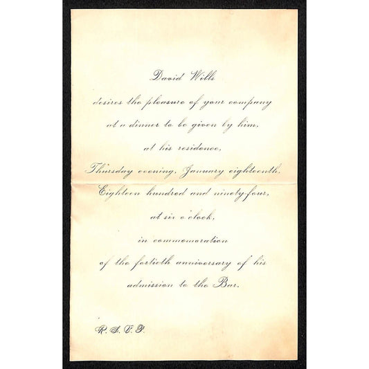 1894 David Wills Dinner Invitation in 40th Anniv. Commemoration of Bar Admission