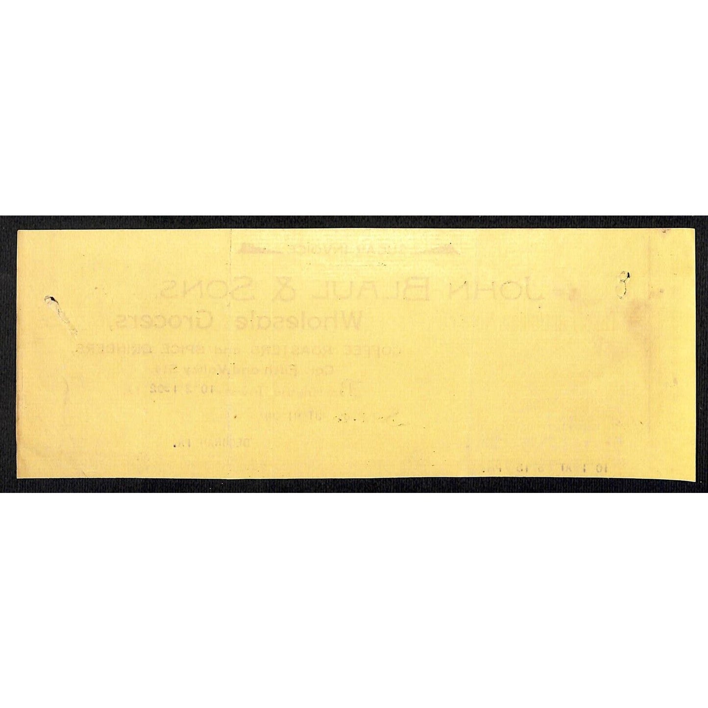 John Blaul's Sons Coffee Burlington, IA Hutchinson* 10/ 1902 Cut "Sugar Invoice"