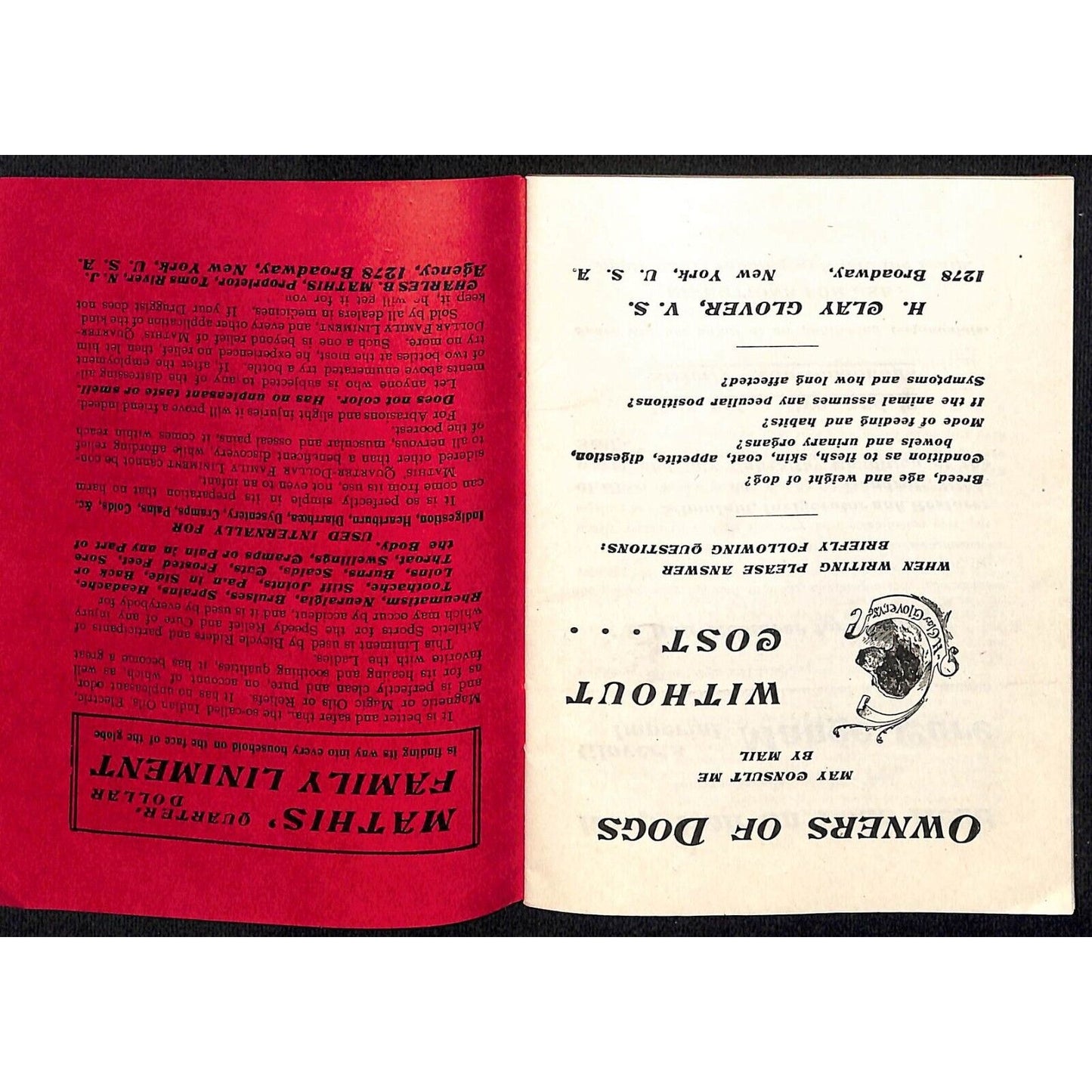 c1900-1908 Glover's Animal Remedies "Diseases of the Dog" Booklet 30pp Buford*
