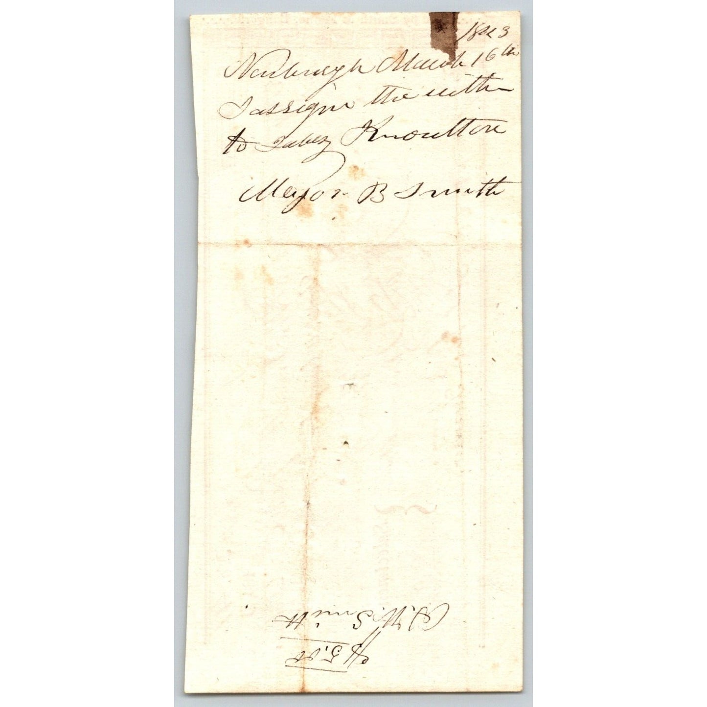 1843 Jabez Knowlton* Newburgh ME Town Check James Thomas Getting Wood for School