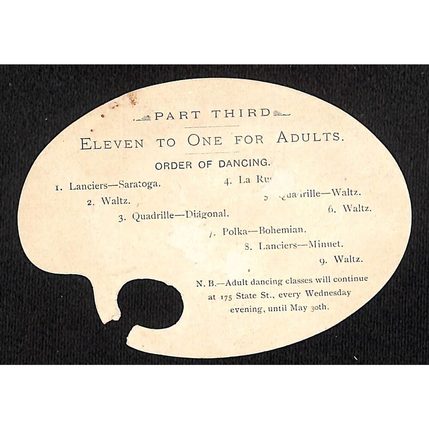 Adult Dance Classes Artist's Palette Shaped Victorian Trade Card