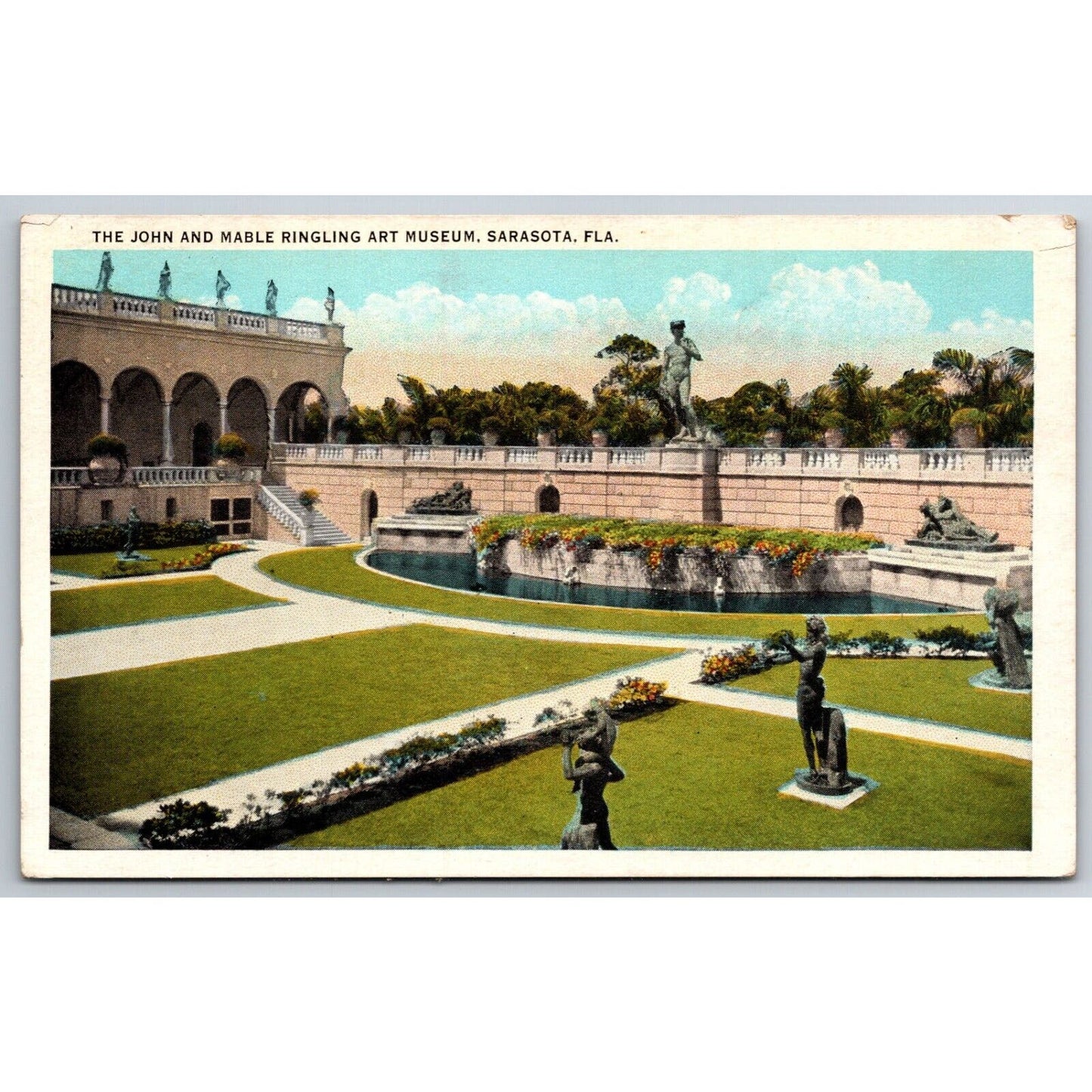 The John and Mable Ringing Art Museum Outdoors Sarasota Circus Postcard c1935