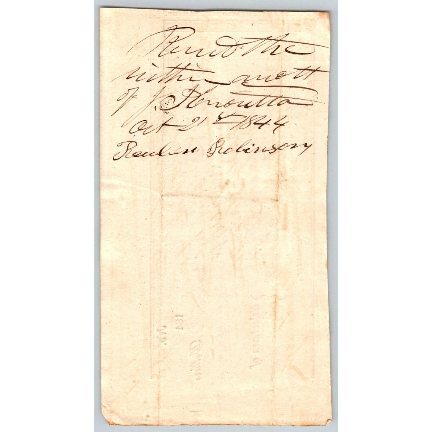 1844 Jabez Knowlton* Newburgh ME Town Check to Miss. __? Robinson for Teaching