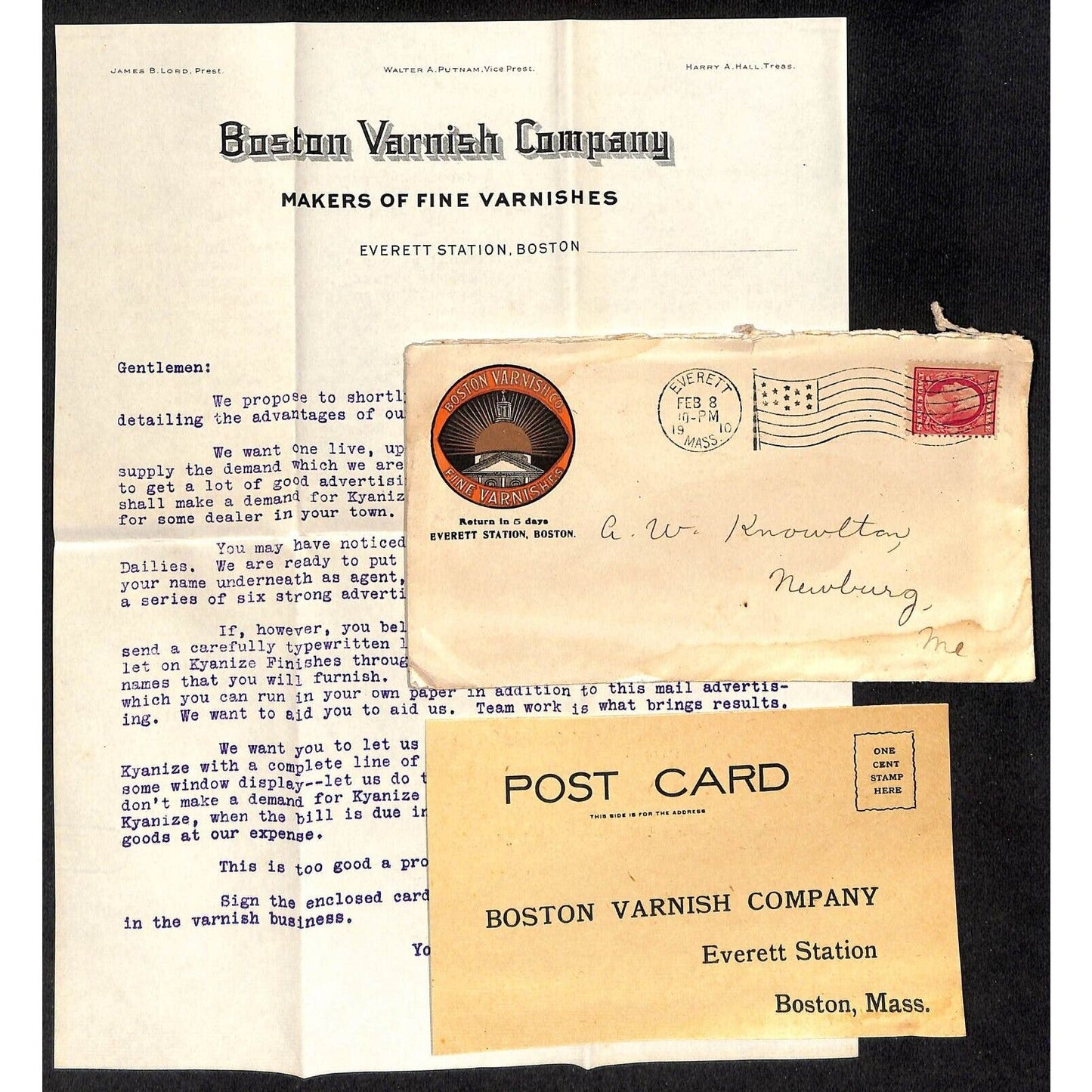 Boston Varnish Co. 1910 Letterhead, Card & Color Advertising Cover Scarce VGC