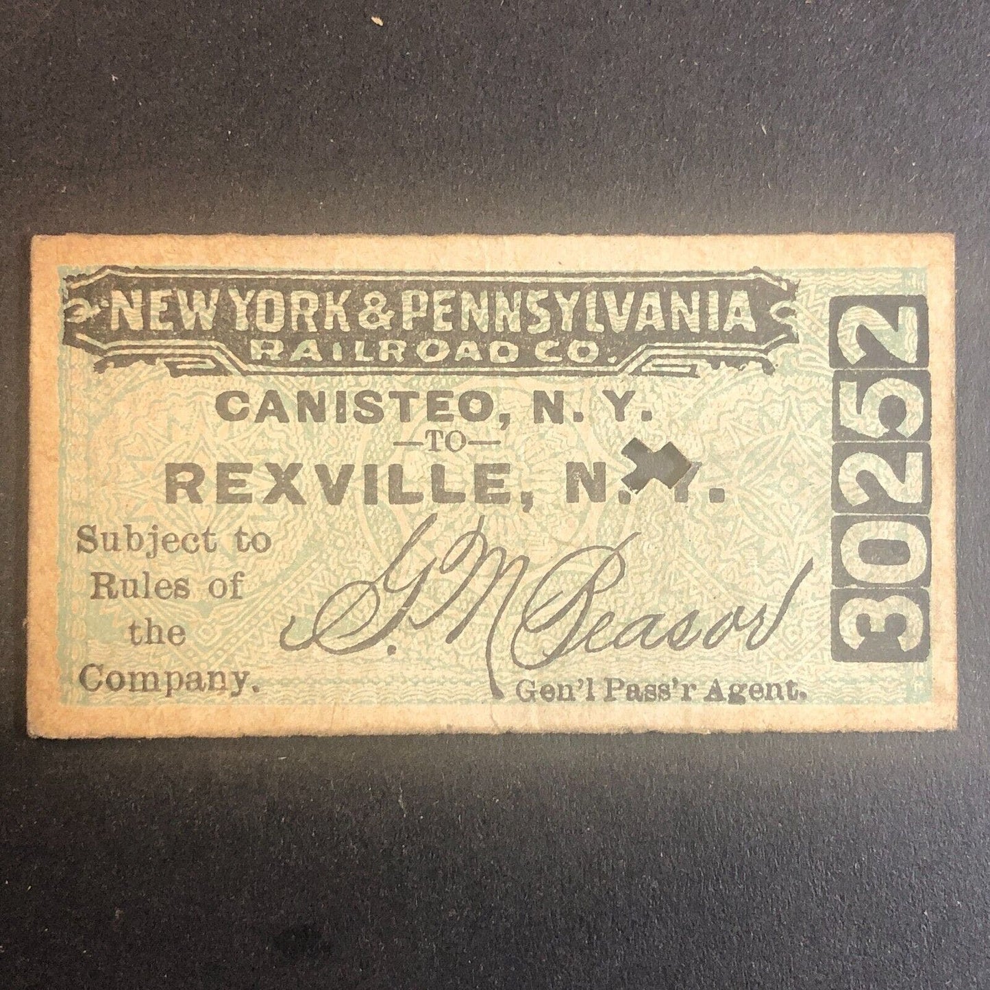 New York & Pennsylvania Railroad July 21 1917 Rexville, NY Ticket #30252