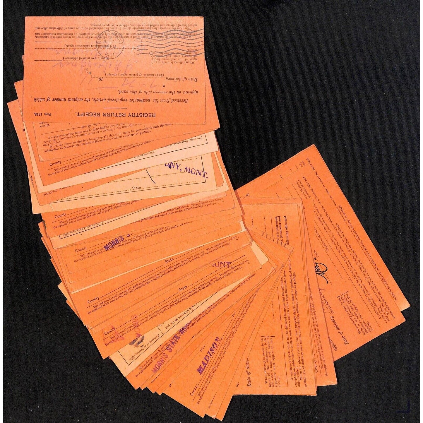 Butte Pony Montana 1910-1912 Postal Registry Return Receipts - Group of 40