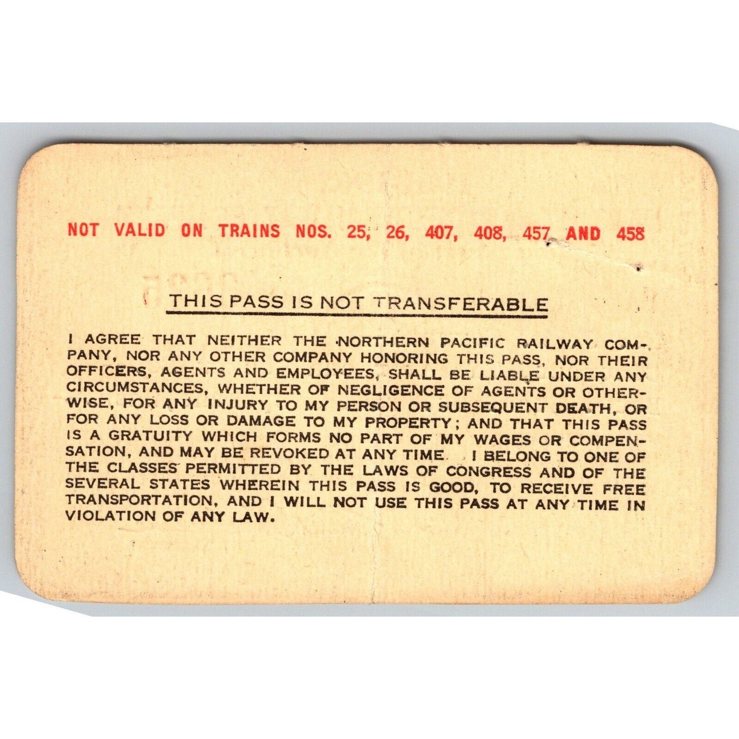 Northern Pacific Railway 1961-62-63 Yearly Train Pass #3635