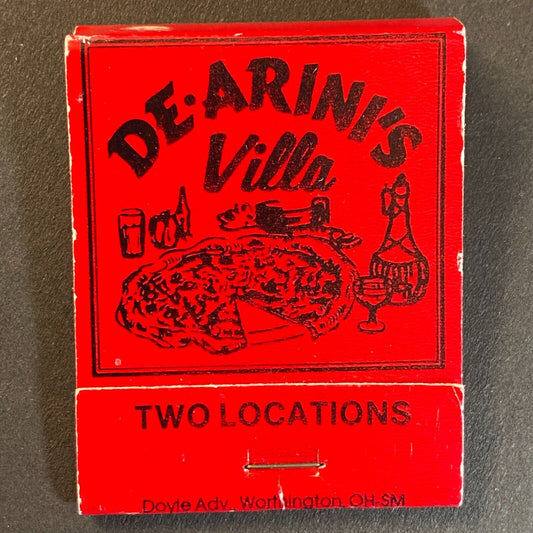 DeArini's Villa Columbus, OH Half Full (-11) Matchbook c1974-80's VGC Scarce