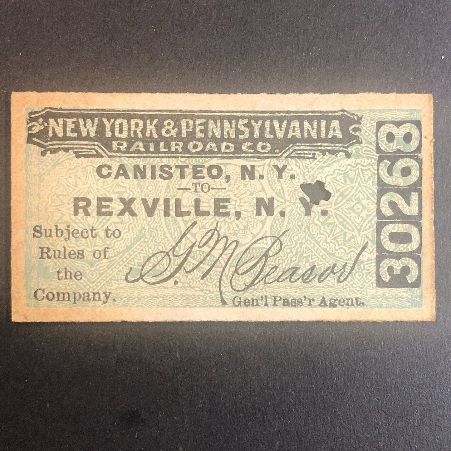 New York & Pennsylvania Railroad July 27 1917 Rexville, NY Ticket #30268
