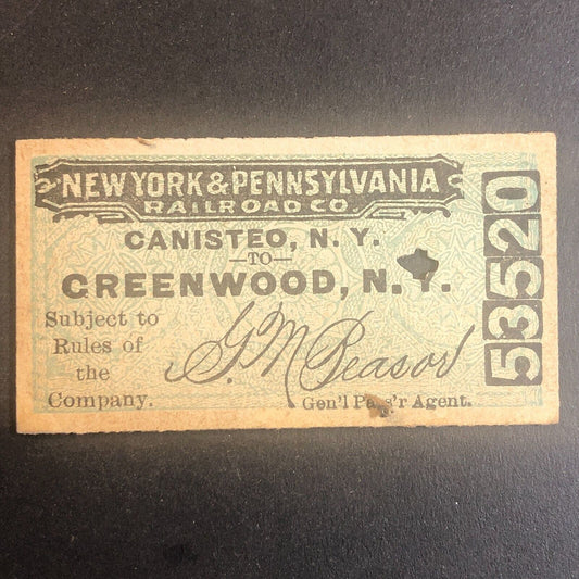 New York & Pennsylvania Railroad July 11 1917 Greenwood, NY Ticket #53520