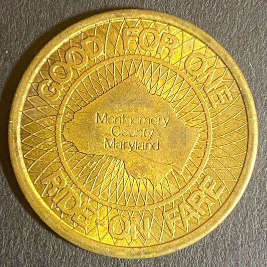 Montgomery County Maryland G/F One Ride-On Fare Brass Bus Transit Token 29mm