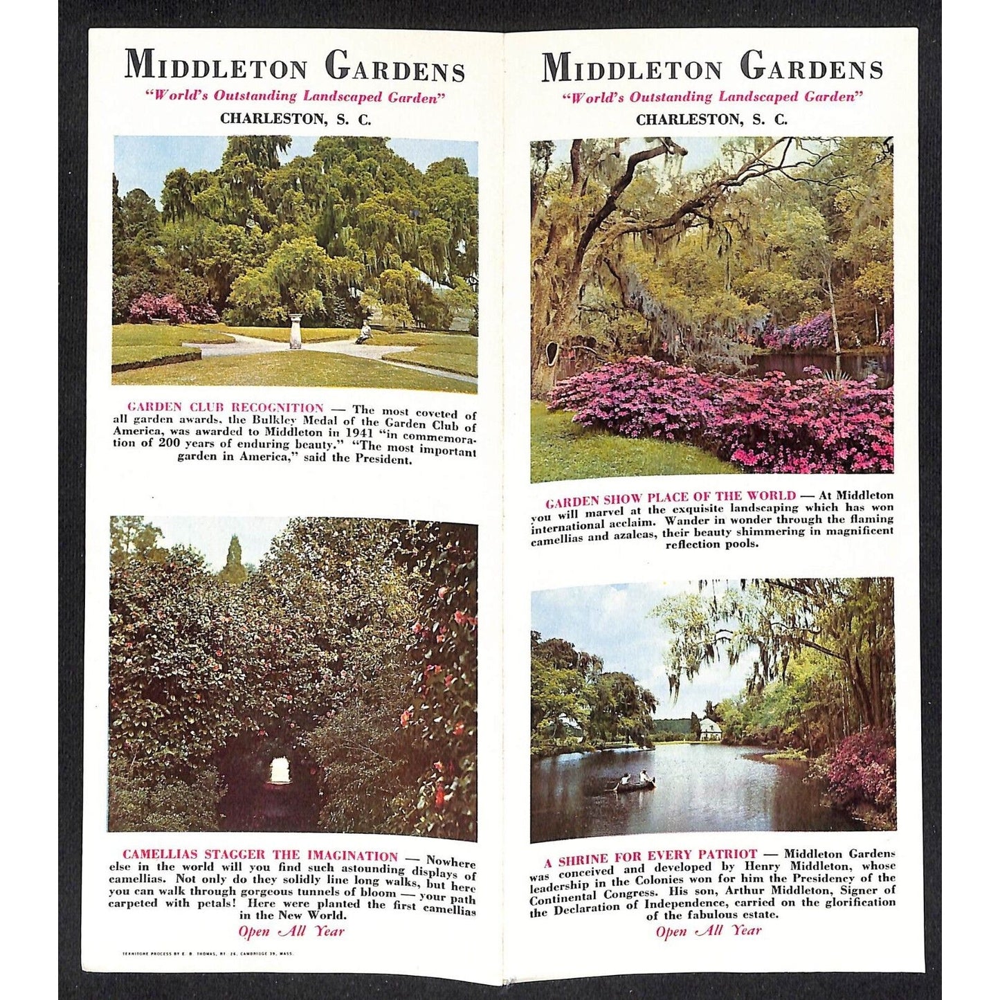 Middleton Gardens Charleston, SC c1960 Travel Brochure VGC