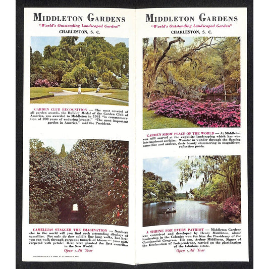 Middleton Gardens Charleston, SC c1960 Travel Brochure VGC