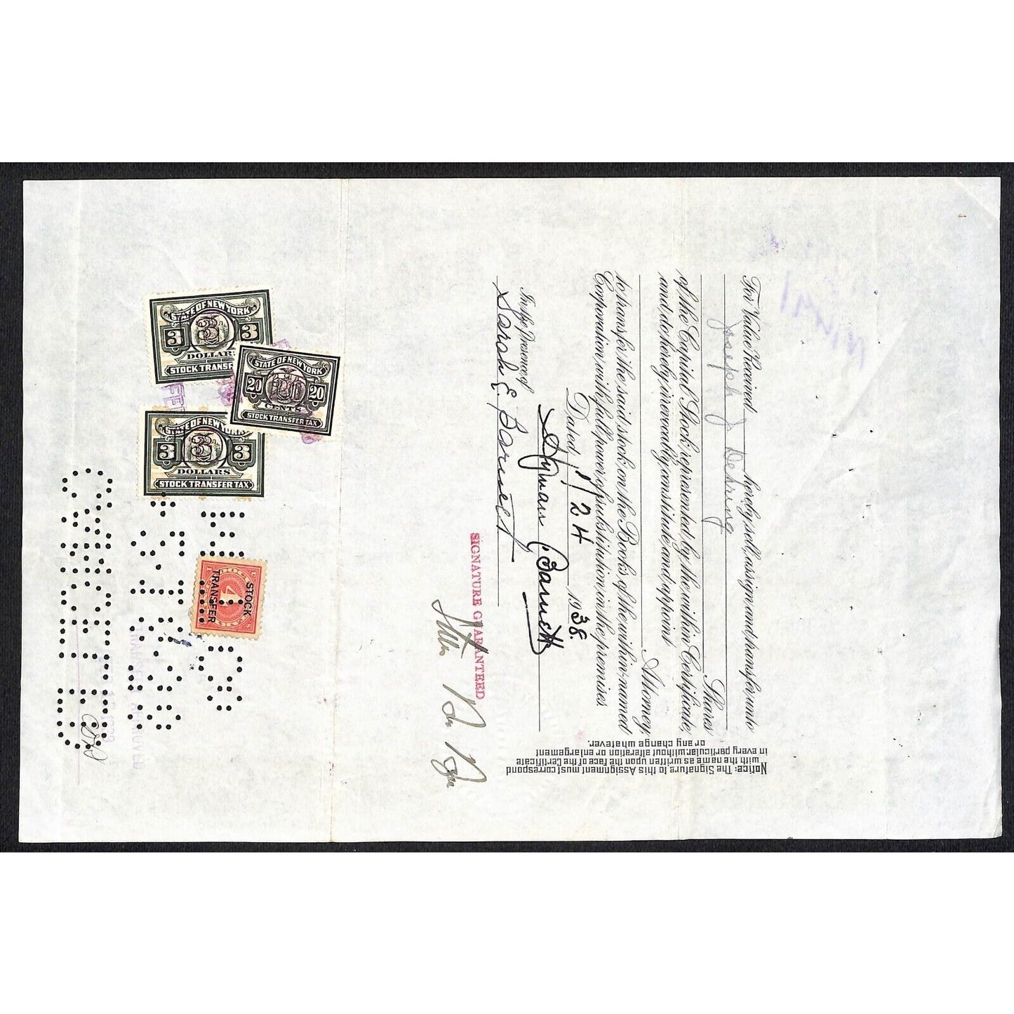 National Liberty Insurance Co 1938 Stock Certificate to Hyman Barnett